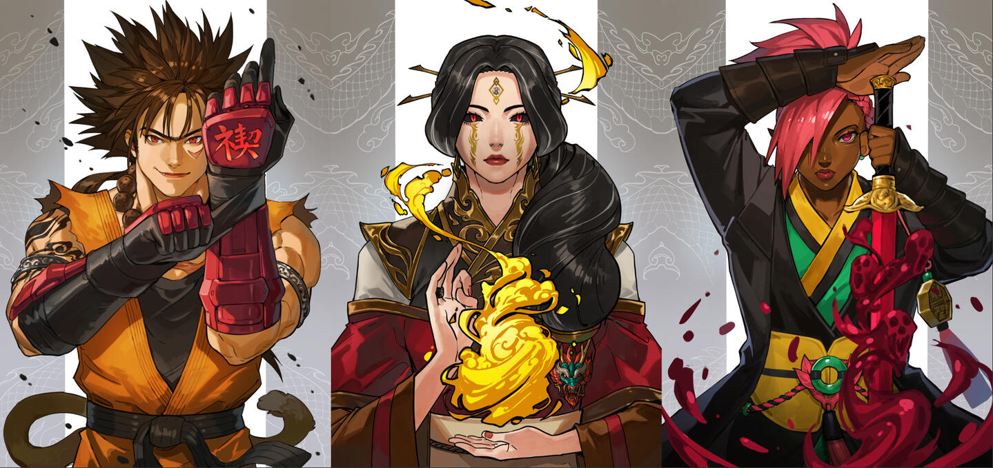 Shenghuo the Monkey, Khulan the Serpent, and Kyira the Bat